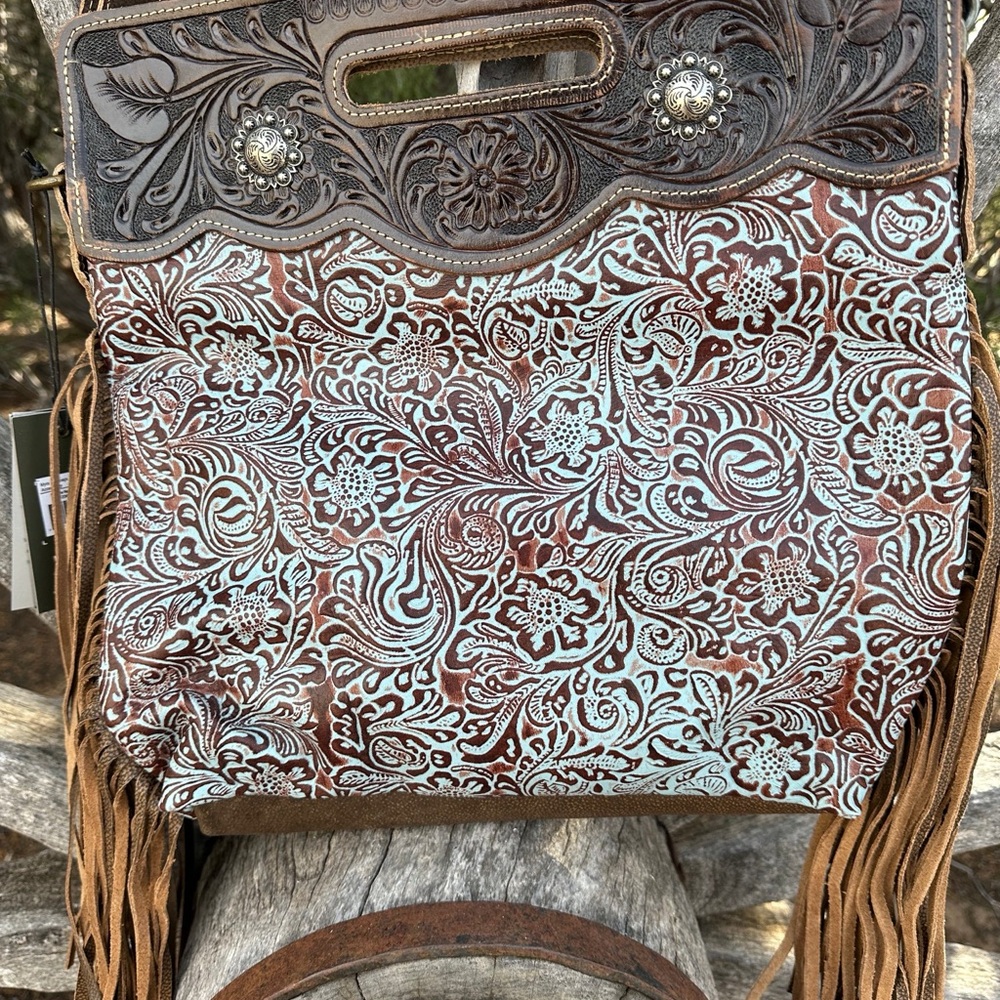 Myra Bag Brown and Cream Shoulder Bag with Floral Design